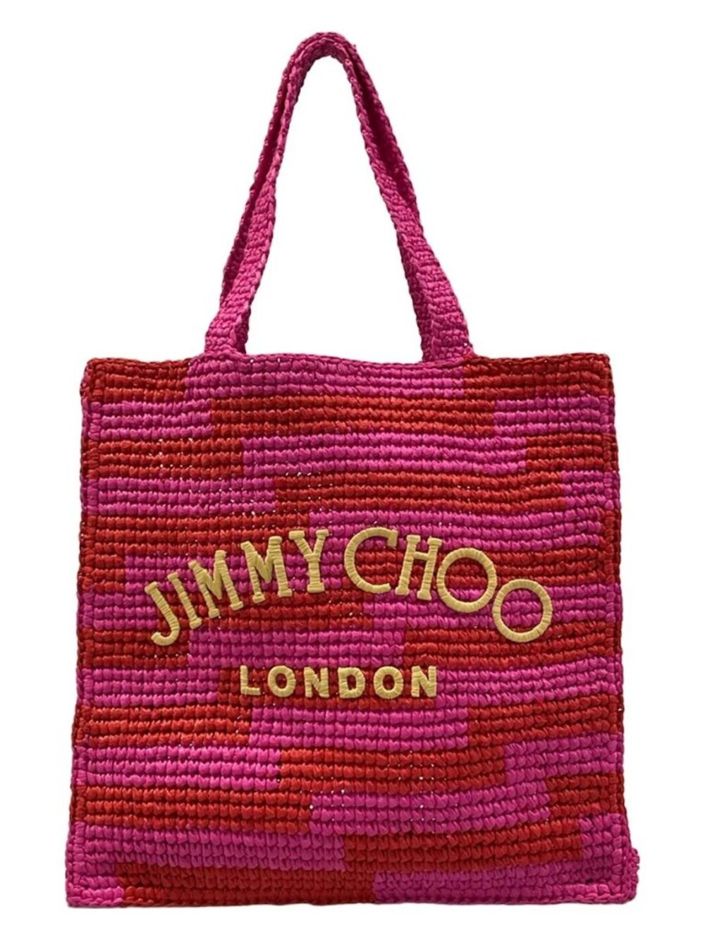 JIMMY CHOO Red Pink Dark yellow Straw Tote Bag